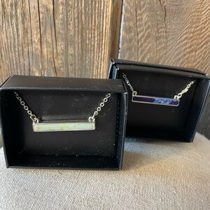 Elegant Silver Necklace with Blue and White Bar Accents